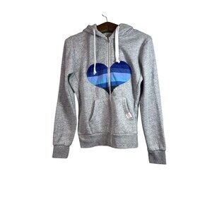 Zoe Women’s Gray Heart Full Zipper Closure Fleece Sweater Size M